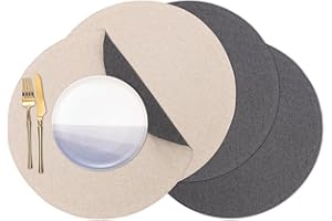 Banchif Manteles Individuales Lavables Juego de 4 Manteles Individuales de Lino Antideslizantes de Mesa Salvamanteles Individuales Redondos Diámetro 38 cm (Gris-Verde, Redondo Juego de 4)