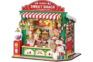 Rolife Miniatyr byggsats jul godis stativ trä dockhus jul dockhus med möbler födelsedag present för barn och vuxna juldekorat