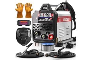Soudureuse MIG ANDELI 135A, tension 220V, portable sans gaz, multiprocessus Flux MIG/TIG à levée/MMA, avec affichage numérique LED, technologie inverseur IGBT. (MIG-135PLUS)