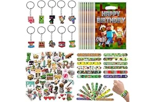 LGUZAKO 82pcs Party Favors, Party Bag Fillers for 12 Wristbands 50 Stickers 10 Keychains 10 Gift Bags Party Fvours for Birthday Christmas Crackers (82pcs)