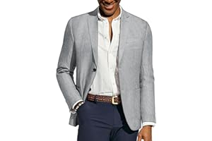 PaulJones Blazer décontracté en denim pour homme, coupe ajustée, à chevrons, veste d'été légère