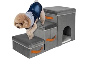 IBVIVIC Escalera plegable para mascotas, 3 peldaños para perros pequeños, con espacio de almacenamiento, multifuncional, útil rampa para perros, 79 x 34 x 44 cm, gris, soporta hasta 30 kg