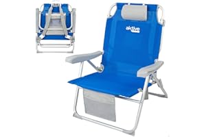 Aktive 62633 - Silla playa plegable y reclinable 5 posiciones, Silla portátil plegable 55x67,5x86cm, Incluye cojín, 1 bolsillo, 1 bolsa con cremallera y topes antivuelco, Sillas de playa