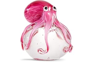EUSTUMA Figurine de Pieuvre en Verre soufflé à la Main, Ornement d'animaux Marins pour Aquarium, Collection d'animaux Marins pour Cadeau d'anniversaire, Presse-Papier en Verre pour Bureau.