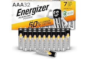 Energizer Alkaline Power - Pilas AAA (Paquete de 32) - 1,5V Baterías Alcalinas - para Aparatos Domésticos y Electrónicos - Embalaje 100% reciclable - 7 años de Vida útil [Exclusivo en Amazon]