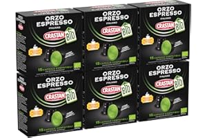 CRASTAN 1870 - Capsule compatibili Nespresso - Orzo Biologico - 6 Box da 15 Capsule - Totale 90 Capsule - Naturalmente Privo di Caffeina - 100% Made in Italy