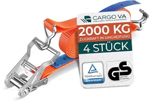 Kraftiga spärrremmar 2 000 kg 6 m 35 mm – TÜV/GS (DIN EN 12195-2) – fransremmar med krokar i professionell kvalitet [Set med