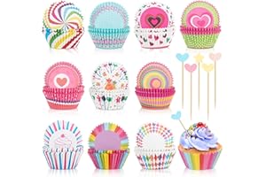 Onlyesh 500 Pezzi Pirottini per Muffin Carta con 50 Pezzi Decorazioni per Cupcake, 10 Diversi Stili Pirottini Muffin, Pirottini per Muffin Olio-Prova per Matrimoni, Cuocere, Compleanni, Feste