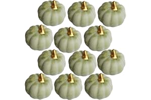 YAAVAAW 12 Decoracion Halloween Otoño Calabaza Artificial,Mini Verde Calabaza Decoracion de Mesa con Espuma,DIY Decorar Interior y Exterior,para Navidad, Acción de Gracias,Fiesta,Cumpleaños,Cosecha de Otoño