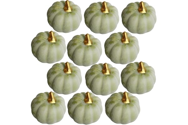12 st retro gröna konstgjorda pumpor bulk höst dekoration set, Thanksgiving pumpa dekorationer, dekorativ pumpa falsk skörd falska mini skum pumpor för höst, bröllop, hem halloween fest dekor