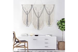 HOLAVIDA Large Macrame Wall Hanging, Boho Handmade Tassel Woven Tapestry Nordic Style Wall Decor for Bedroom Living Room Gallery (110cm×77cm)