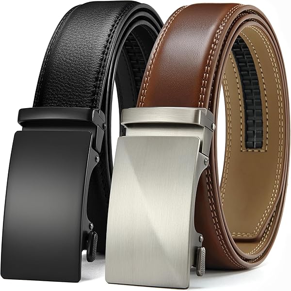 JasGood Ratelriem voor dames, 3,1 cm breed, automatische leren riem voor jeansbroeken met gouden schuifgesp, donkerbruin, M:105cm(Taillengröße 76-85cm