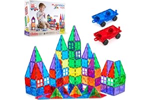 Playmags 100 Delar 3D Magnetiska Byggstenar Set - Lär Dig Former, Färger Och Alfabet - STEM Stark Magnetleksaker - Magnetiska