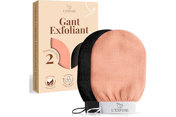 L’Exfose 2x Gant Exfoliant Corps - Gant de Crin Kessa Gommage Corps et Visage en Viscose Naturelle - Élimine les Cellules Mortes de la peau et Hydrate - Sensation de Spa Agréable Sans Savon Noir