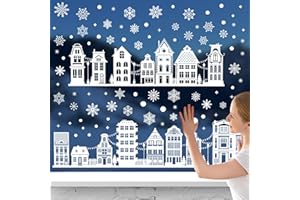 Npcswxq 137pcs Christmas Window Decorations, White Snowflake House Double-Sided Reusable Christmas Window Stickers for Xmas Home, Cafe, Mall Glass Door, Office,Party Decor