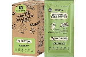 SUNFLY Crunchy Sunflower Seed Butter – 12 Sachets (12 x 32g) | Nut-Free, Vegan, High-Protein | Allergen-Free, No Palm Oil | Plant-Based Peanut Butter Alternative, On-the-Go Spread