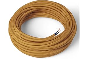 Amarcords - Cable de tela color MOSTAZA, redondo, seda, 3 metros, con 2 conductores 2x0,75 - Hilo eléctrico textil de color estilo clásico para lámparas bricolaje e iluminación vintage.