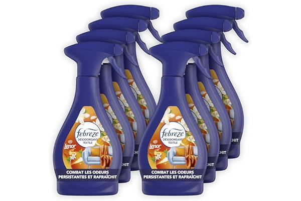 Febreze Spray Désodorisant Textile (500ml x8), Agrumes et Verveine Blanche de Lenor, Combat Les Odeurs Emprisonnées Dans Les Tissus, Laisse Un Parfum Frais