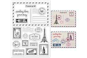 GLOBLELAND Vintage Busta Timbri trasparenti per il fai da te Scrapbooking Decor Cartolina Retro Timbro Torre Viaggi in silicone trasparente Francobolli per fare carte Album di foto