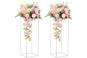 Nuptio 2 Pezzi Vasi Bianchi per Tavoli Centrotavola Matrimoni, Portafiori Colonna Vaso Terra Metallo, Vaso per Fiori Geometrico Alto 80cm, Espositore per Fiori Rettangolare Decorazioni Feste Nozze