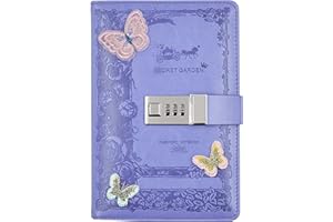 NectaRoy Niños diario, B6 diario para de niñas con candado(decoración de mariposas), 320 páginas a rayas secreto cuaderno con candado escritura y dibujo, buenos regalos para niñas, 200x135mm
