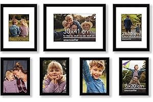 Americanflat Set Cornici Foto da Parete e da Tavolo Nere Con Passepartout, 7 Pezzi - Da 30x40, 23x30 e 15x20 cm - Composizione Cornici da Parete con Vetro Infrangibile