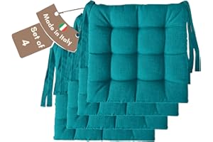 ‎IL TUO ARTIGIANO DESIGN Il Tuo Artigiano Design 4 Stuhlkissen im Set, 40 x 40 cm 6 cm dick, Polsterung aus Schaumstoff und weichem Acryl, Sitzkissen Stuhl 4er Set, Stuhlkissen Outdoor 40x40 (4, Petrol)