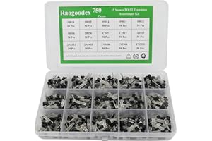 Raogoodcx 750Pcs 15-Value 2N2222-S9018 NPN PNP Bipolar Transistor TO-92 Assortment Kit