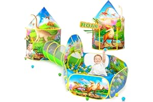 SENODEER 3PC Dinosaur Tent for Boys with Kids Ball Pit, Kids Play Tents and Crawl Tunnel for Toddlers, Pop Up Playhouse Toys for Baby Indoor & Outdoor Tent Games, Birthday Kid’s Gifts