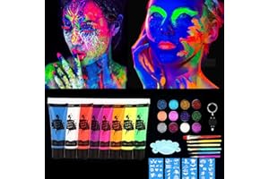 HLIAZJM Peinture Corporelle 8 Couleurs,Kit de peinture fluorescente uv Pour Body Painting,Peinture Fluorescente UV Non Toxique Neon,Peinture fluo corporelle maquillage fluorescent pour Halloween et Carnavals