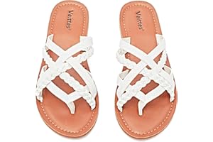 Veittes Sandalias planas para mujer - Moda Slip On Trenzado Puntera Tanga Tiras Primavera Verano Zapatos.