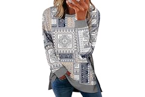 CHICZONE Women's Long Sleeve Sweatshirts Crewneck Casual Pullover Side Split Fall Sweaters Oversized Top Jumpers