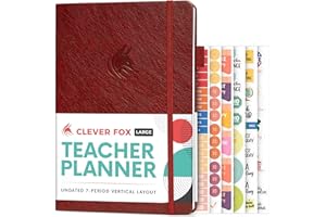 ‎CLEVER FOX Clever Fox Lehrerplaner, Schuljahresplaner mit Kalendern und Unterrichtsplänen, Lehrerplan-Buch für Klassenzimmer und Heimschule, undatiert, 18 x 25 cm, Hardcover (Weinrot)