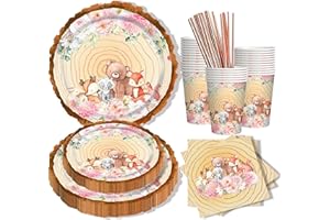 LUOBITO Set Piatti Carta per Feste 24 Persone, Rosegold Piatti e Bicchieri per Feste di Compleanno, Jungle Safari Stoviglie per Feste di Baby Shower, 120 Pezzi Piatti Tazze Tovaglioli, Baby Shower Decorazioni