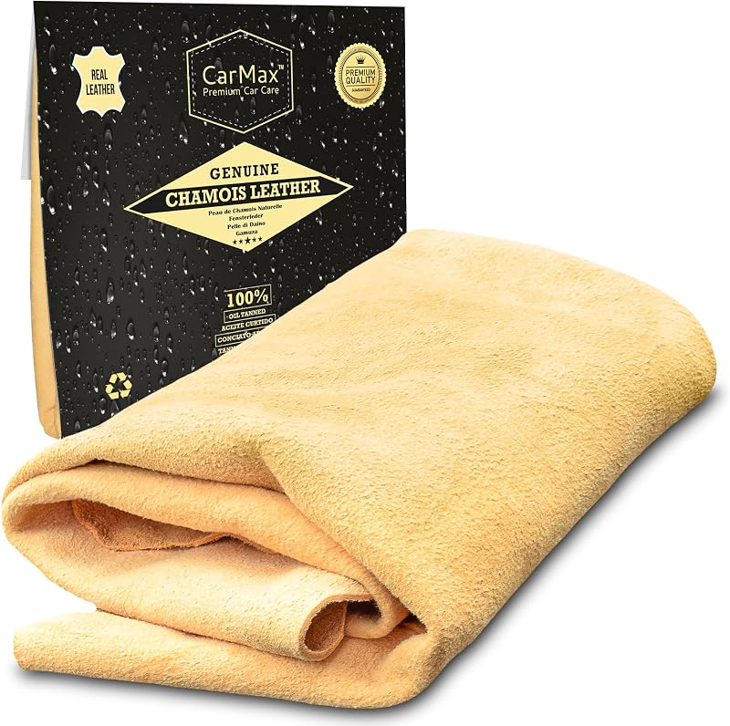 CarMax® English Premium Grade Natural Chamois Leather - Large - Perfect for drying off the whole car, glass, mirrors, inside and out, super soft and highly absorbent, Made in the UK