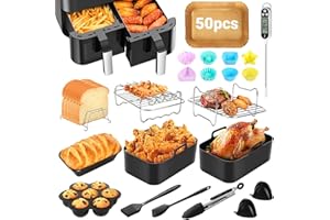 YOOHBERRYS Heißluftfritteuse Zubehör, 26PCS Airfryer Zubehör für Ninja Foodi Max Dual Zone AF300EU AF400EU AF500EU 7.6L-9.5L, Air Fryer Accessories mit Grillthermometer, Heißluftfritteuse Grillrost
