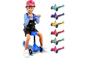 SereneLife Monopattino Bambino Pieghevole, Monopattino Bambina a 3 Ruote con Luci LED, Manubrio Regolabile e Freno, Monopattino a 3 Ruote, Scooter per Bambini e Bambine dai 3 Anni fino a 50 kg