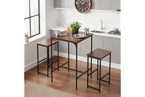 Warmiehomy Breakfast Bar Table and Stools Set of 2, Compact Kitchen Table and Bar Chairs Set for Home Apartment, Kitchen, Living Room, Bistro, Balcony, Patio, 3-Piece Dining Room Furniture Sets, Brown