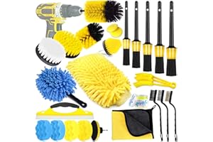 MWZEAUL Kit de Nettoyage Voiture, Kit Lavage Voiture pour Intérieur et Extérieur, Kit de Détail Voiture avec Brosse Perceuse, Pinceau Detailing, Accessoire Voiture, Pad Polissage, Chiffon Microfibre
