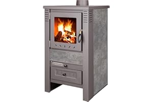 ProTermo Nova G Anthrazit Kaminofen mit Schamottsteinen - 7,5 kW Heizleistung - 82x48x48cm Kaminofen Holzofen mit Sichtfenster, Bauart 1