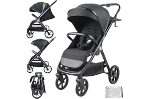 Twinly - Silla de Paseo Ligera bebé hasta 22kg plegable SPACELY, Carrito de bebe muy Grande y Cómodo, carro bebe con Plegado fácil, Capota XXL UPF-50 plástico de lluvia, cochecito reclinable (Negro)