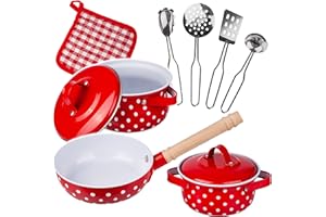 ‎ALLES-MEINE.DE GMBH alles-meine.de GmbH 10 TLG. Set Kinder - Kochset & Topfset - Puppengeschirr/Kochtopfset - Antihaft - aus Metall/echte Edelstahl Blech Töpfe/Panne + Küchenhelfer - Kochges..