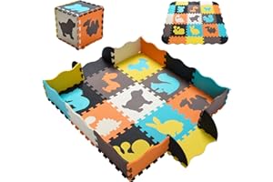 Yostrong® EVA Gomma Tappeto Gioco Bambini Per Puzzle | Tappetino Neonato Gattonamento, 9 Pezzi Con Puzzle di Animali Con Bordo Ondulato. Multicolore. YP-53b9F16