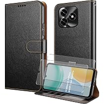 WQRTYJK Cover per Honor X5C Plus/Honor X5C,con 2 * Pellicola Vetro Temperato Custodia a Libro portafoglio in Pelle PU Premium RFID [Magnetica] [Funzione Stand] - Nero
