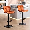 Kidol & Shellder Bar Stools Set of 2 Swivel Barstools Adjustable PU Leather Padded Wing Back Counter Stools, Orange, 3-5 Mins to Assemble, Loads 300lbs