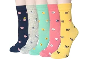 Chalier Cozy 5 Paar Damen Socken Tiere Lustige Bunte Socken Baumwolle mit Süße Katze Socken Geschenk für Damen Einheitsgröße