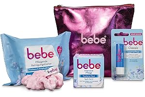 ‎NEUTROGENA bebe Gesichtspflege Routine Set mit Pflegenden Reinigungstüchern, Intensive Pflege, Lippenpflege Classic, stylischer Kosmetiktasche & Scrunchie