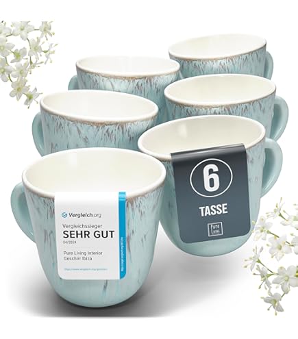 HowHomely Kaffeeservice 4-tlg Rot - Keramik Set Mit Kanne & Tablett