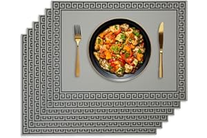 AZONEZ Placemats Set - Pack of 6 | PU Leather, Heat-Resistant, Washable, Luxury Design | Non-Slip | Table Mats 40 x 30 cm | Ideal for Kitchen, Indoor Dining (Grey)
