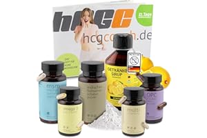 ‎HCGC hCGC Stoffwechselkur 21 Tage Basispaket - Omega 3, OPC, MSM, Vitamin Komplex Kapseln, Flohsamen Pulver, zuckerfreier Sirup mit Zitrone für Energie - Darmkur & Stoffwechselunterstützung